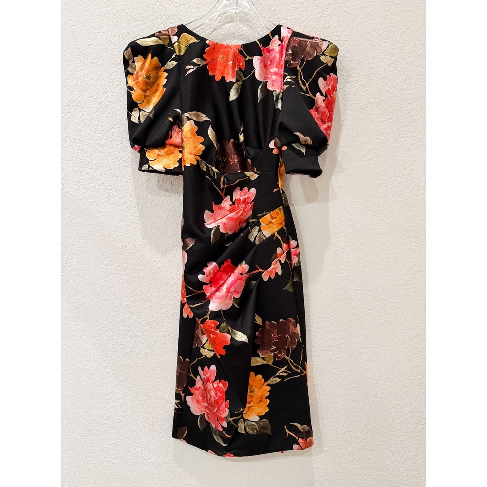 NWT Black Halo Zella Floral Puff Sleeve Dress 2 Wedding Retro Glam Cocktail
